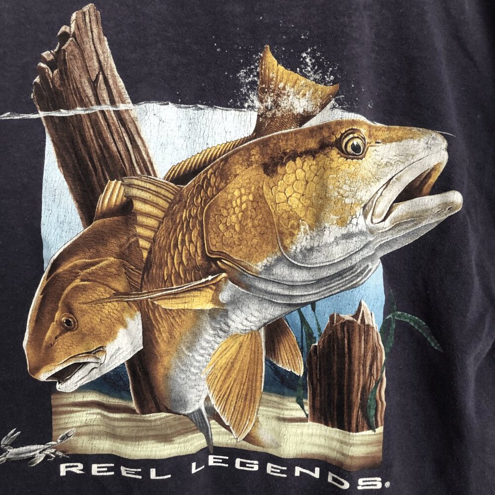 Reel Legends Medium T-Shirt Blue Red Fish